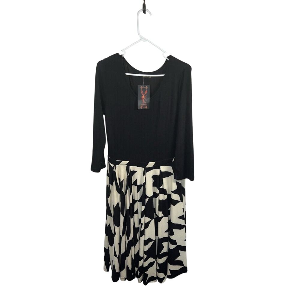 NWT Reborn Womens XL Fit Flare‎ Dress Black White Geometric Skater Dress Retro